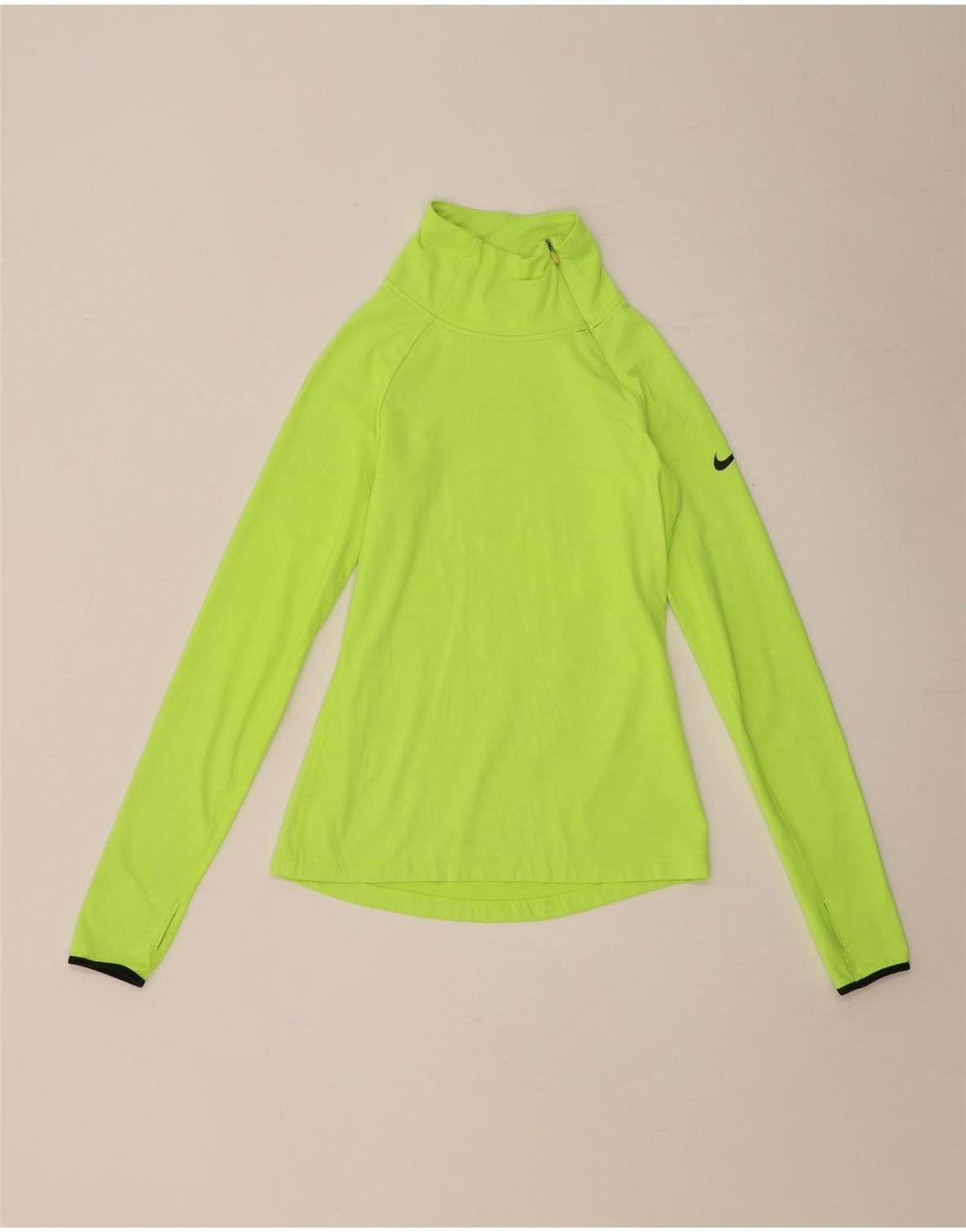 Nike Dri Fit Zip Neck Top Manica Lunga da Donna UK 8 Small Verde