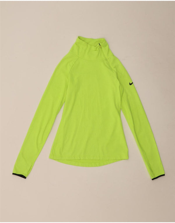 Nike Dri Fit Zip Neck Top Manica Lunga da Donna UK 8 Small Verde