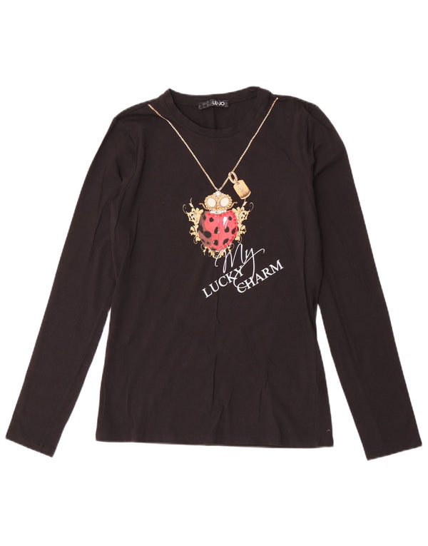 Liu Jo Top Grafico Donna Manica Lunga IT 40 Piccolo Cotone Nero