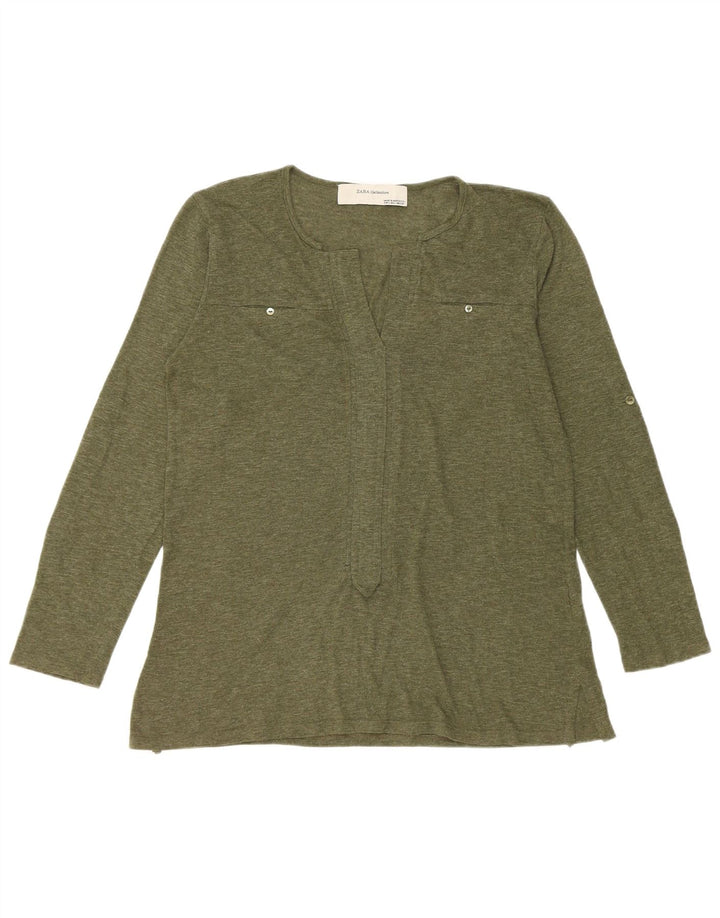 Top Zara da donna a maniche lunghe UK 16 grande verde screziato