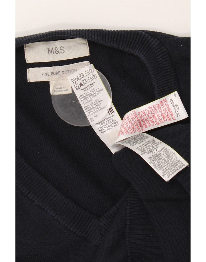 Maglione da uomo con scollo a V Marks & Spencer grande in cotone blu navy