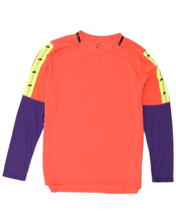 Top Nike Dri Fit Graphic da uomo a maniche lunghe, grande, color block arancione