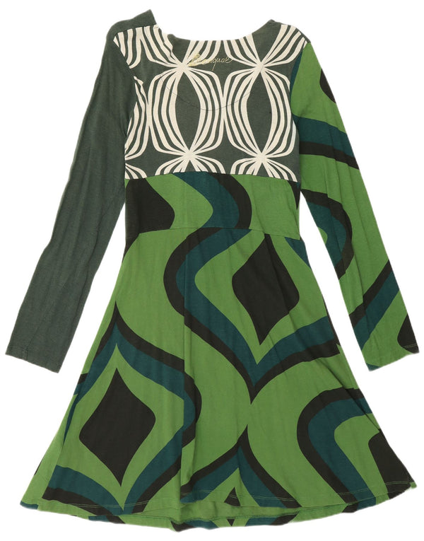 Desigual Abito a trapezio a maniche lunghe da donna con motivo astratto UK 14 Large Verde