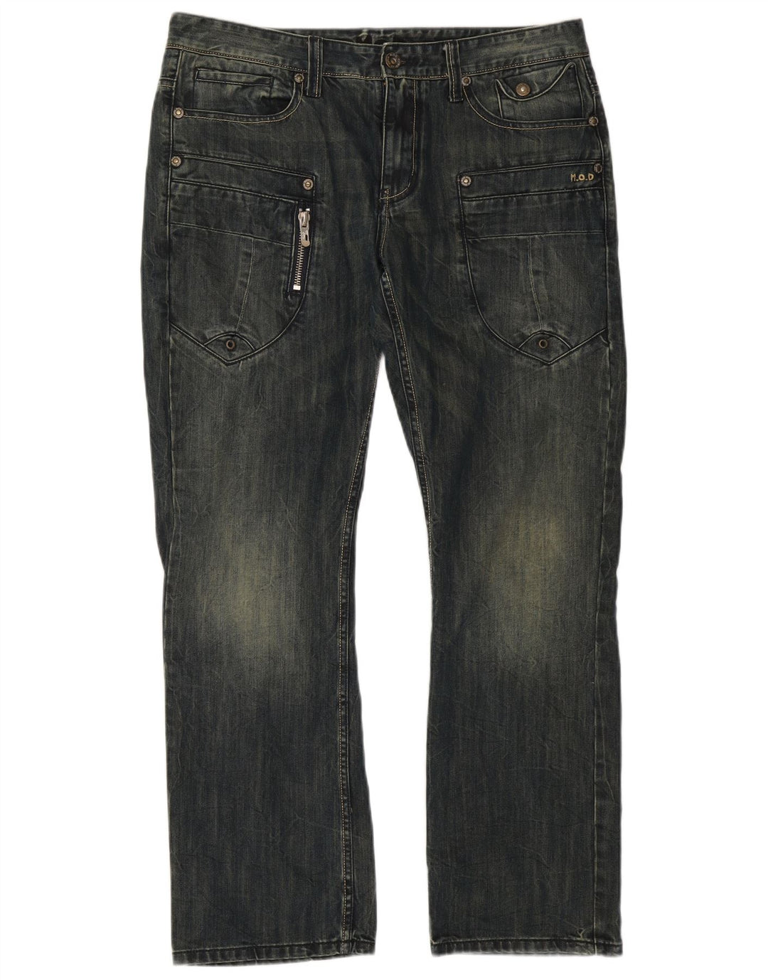 Jeans dritti cargo da uomo vintage W36 L32 in cotone blu navy