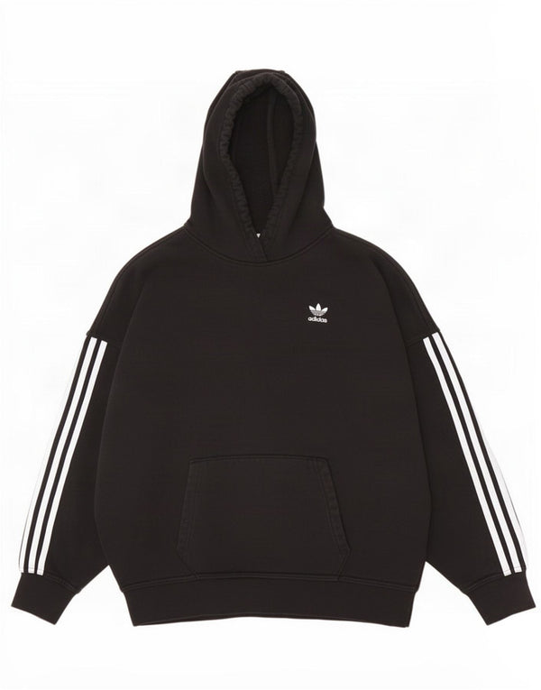 Adidas Womens Oversized Hoodie Jumper UK 6 XS Black Cotton