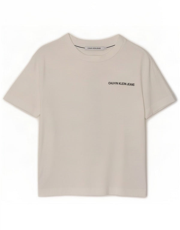 Calvin Klein Jeans T-shirt grafica da donna UK 14 Cotone bianco medio