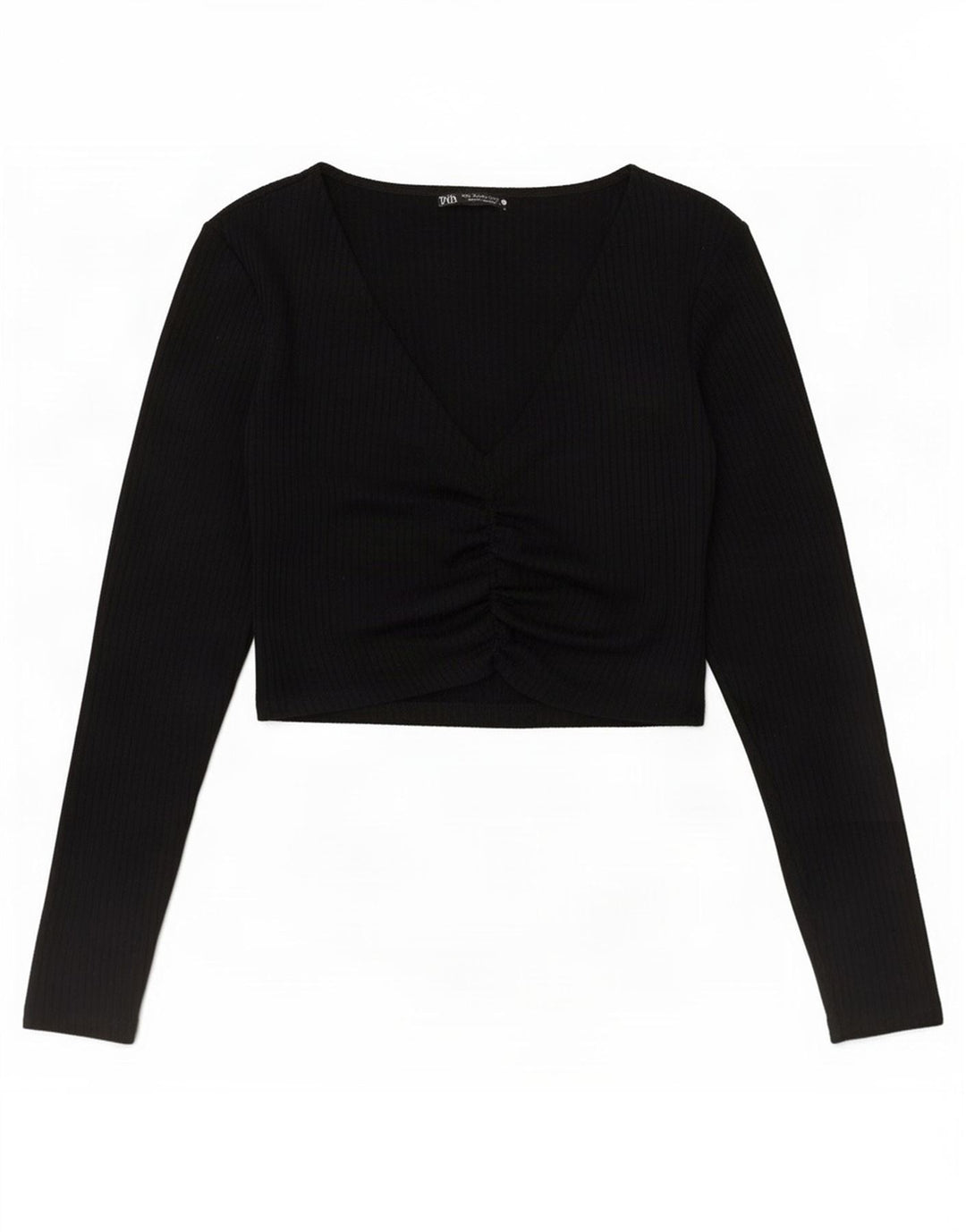 Top corto da donna Zara a maniche lunghe UK 12 poliestere nero medio