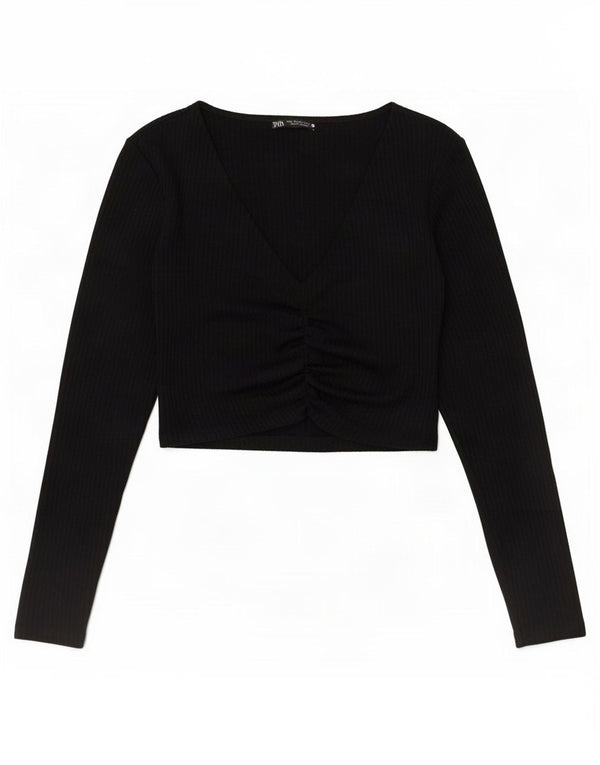 Top corto da donna Zara a maniche lunghe UK 12 poliestere nero medio