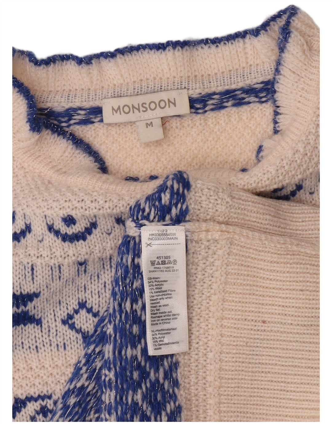 Maglione maglione collo alto da donna Monsoon UK 12 Medio Bianco Fair Isle