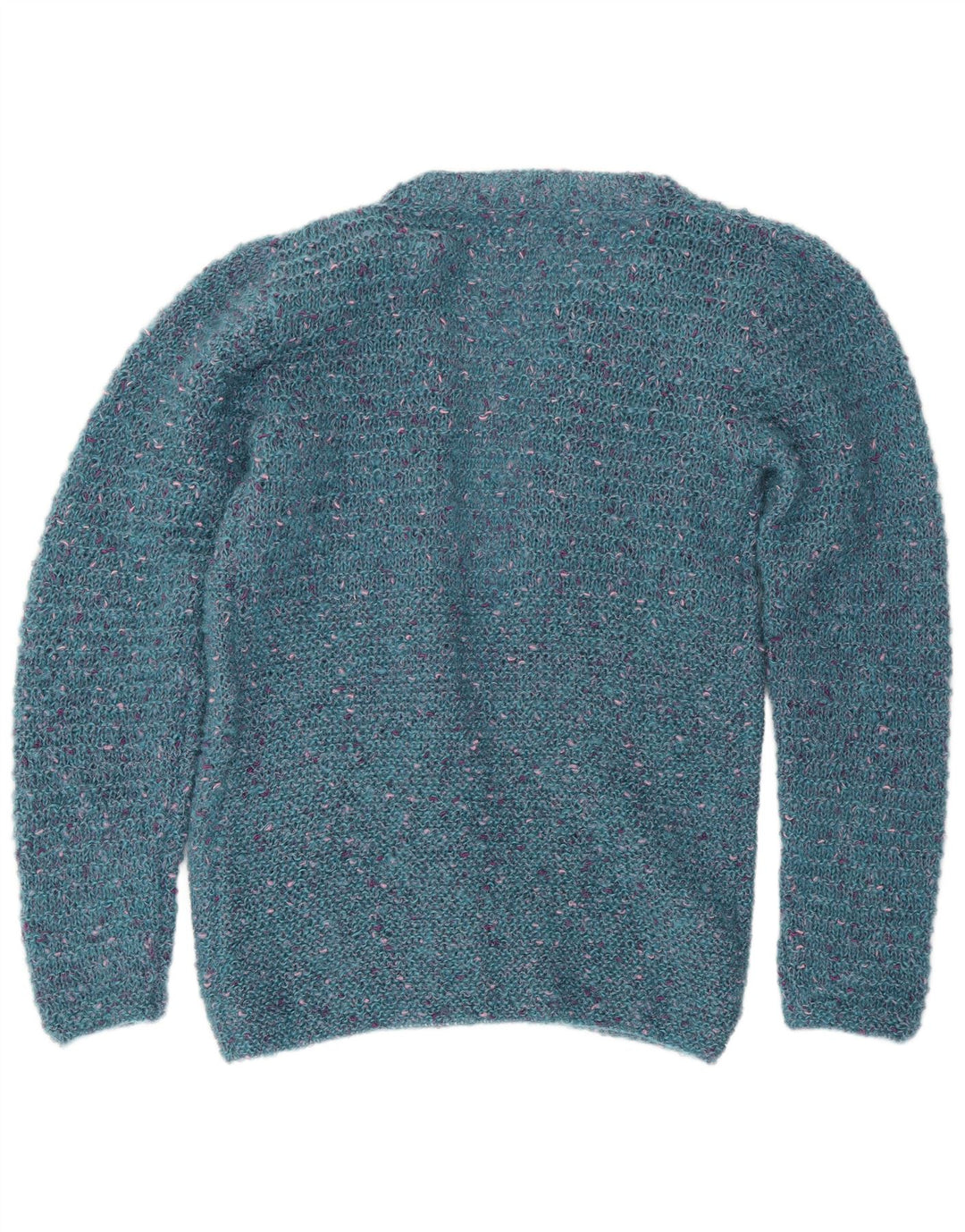 Maglione cardigan aperto da donna vintage UK 12 blu medio screziato
