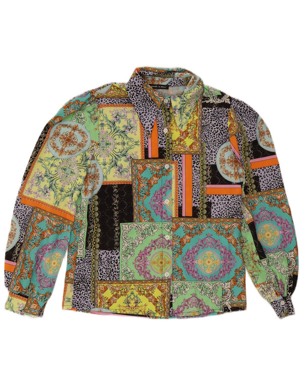 Camicetta camicia vintage da donna UK 14 cotone patchwork multicolore medio