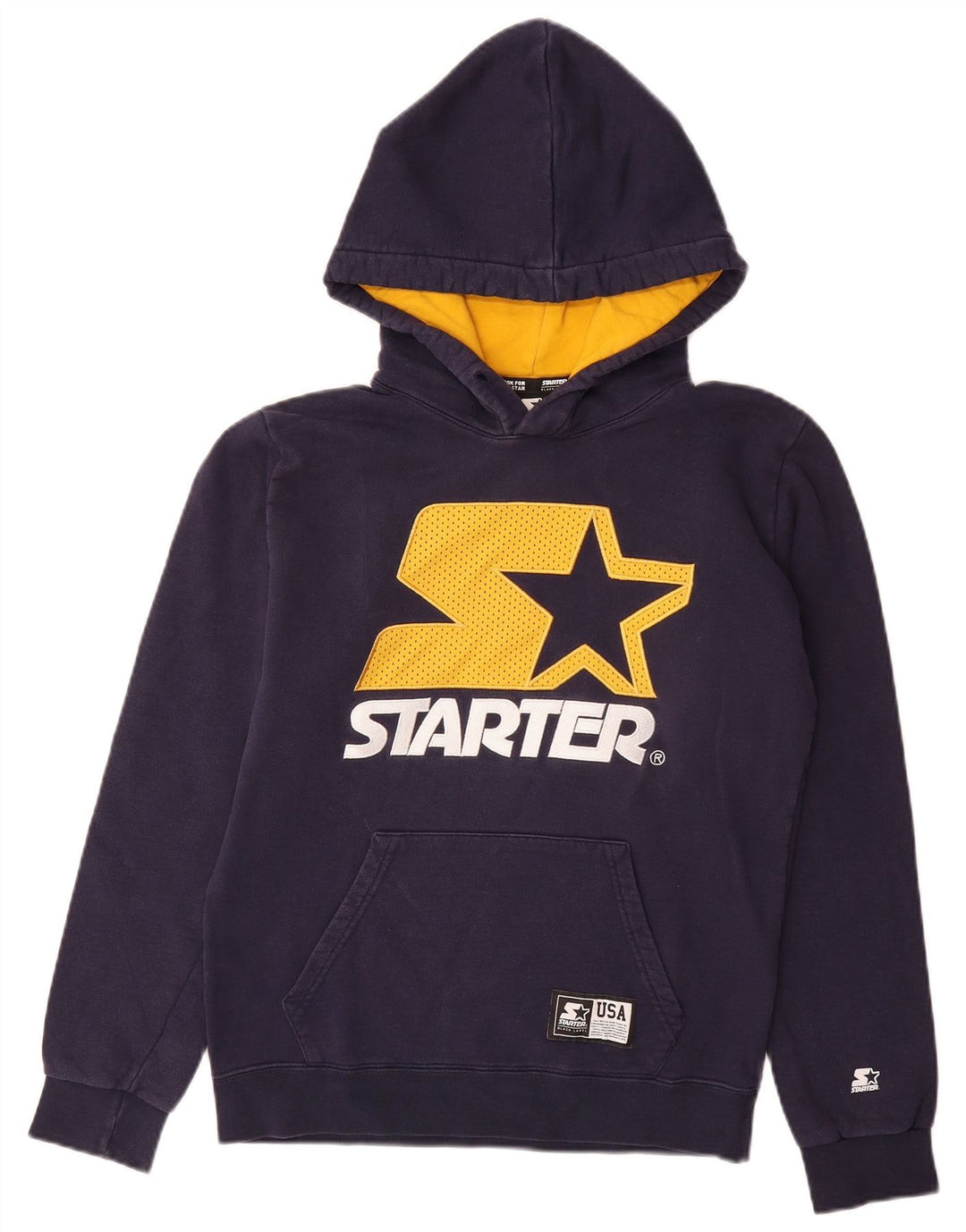 STARTER Mens Graphic Hoodie Jumper Medium Navy Blue Cotton