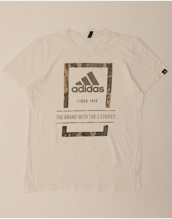 ADIDAS Mens Graphic T-Shirt Top Medium White Cotton Vintage Adidas and Second-Hand Adidas from Messina Hembry 