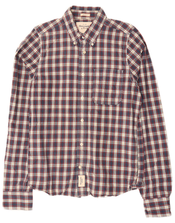 Camicia muscolare da uomo Abercrombie & Fitch, cotone a quadri blu grandi
