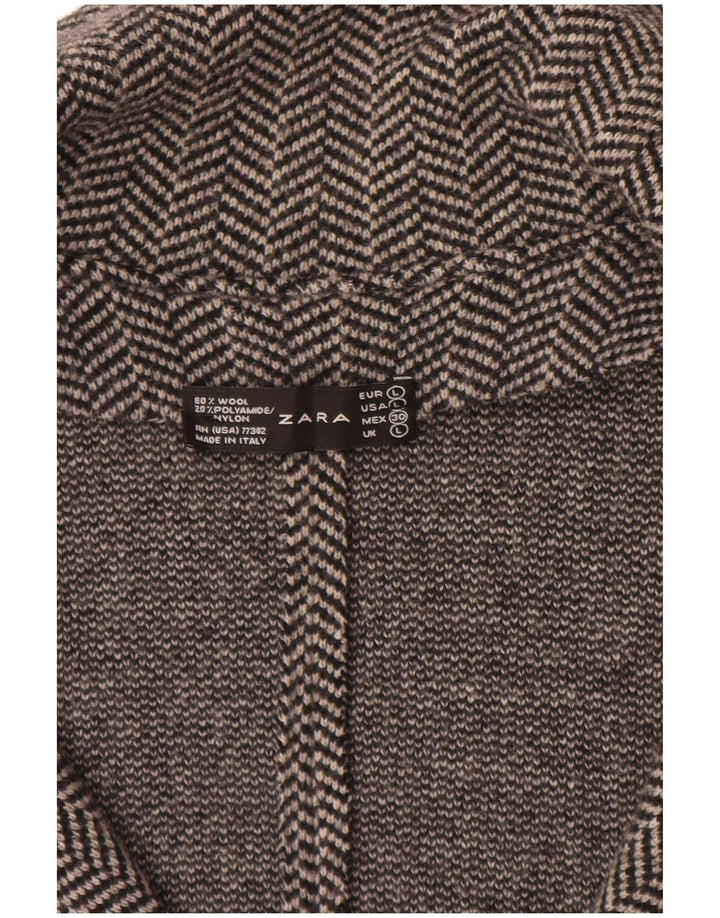Giacca Blazer in Maglia da Donna ZARA UK 14 Large Grigia a Spina di Pesce