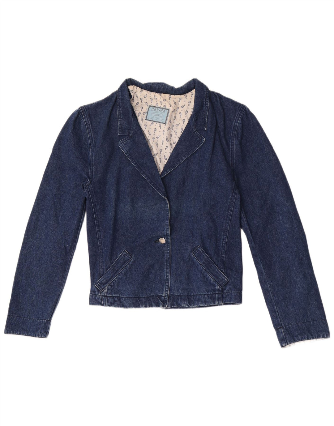 Giacca blazer in denim a 1 bottone da donna Prisma UK 12 cotone blu navy medio