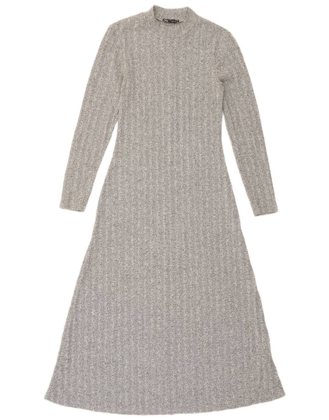 Abito maglione lungo maxi da donna Zara UK 12 Poliestere screziato grigio medio