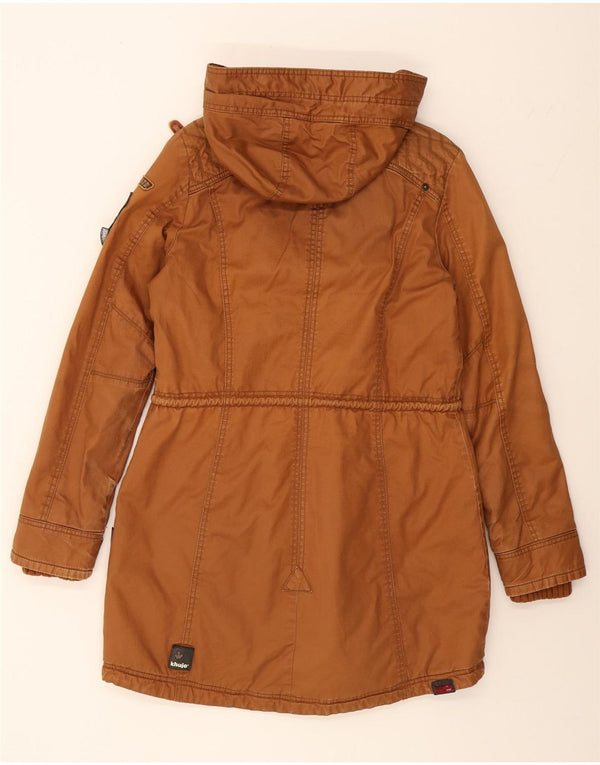 KHUJO Womens Hooded Parka Jacket UK 16 Large Brown Cotton