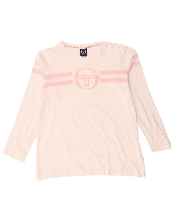 Sergio Tacchini Top grafico da donna a maniche lunghe UK 14 a righe bianche medie