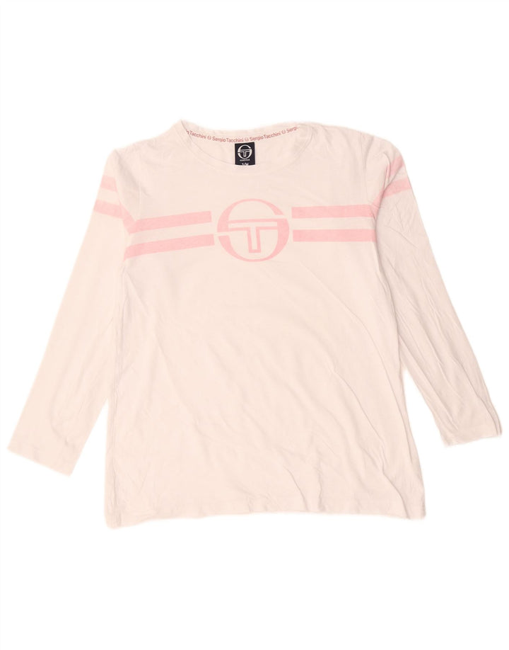 Sergio Tacchini Top grafico da donna a maniche lunghe UK 14 a righe bianche medie