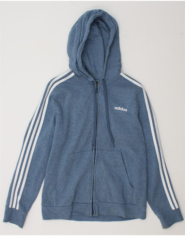 Felpa con cappuccio e zip da donna Adidas UK 16/18 Grande cotone chiazzato blu