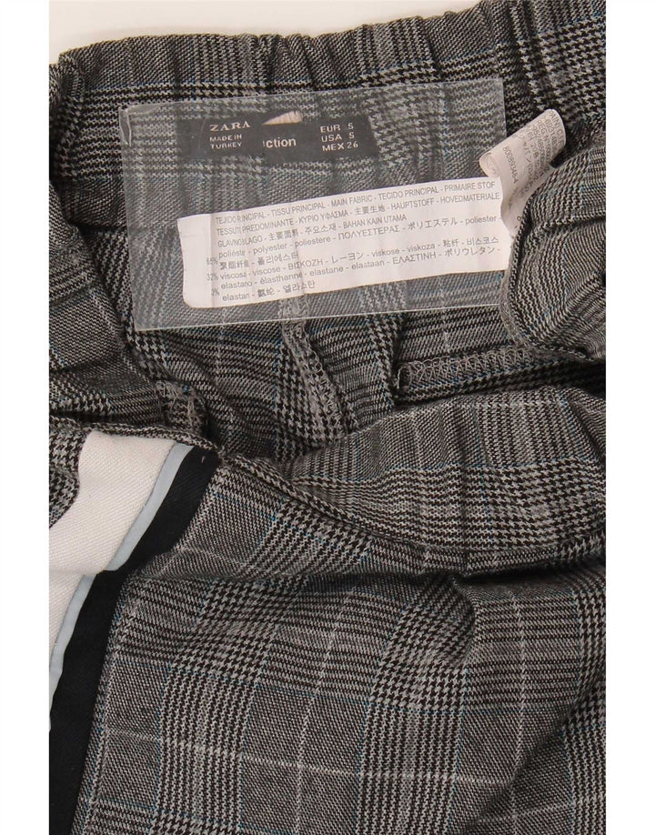 Pantaloni casual slim da donna Zara piccoli W26 L24 poliestere a quadri grigi