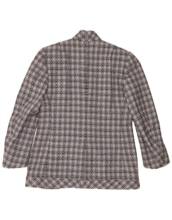 Giacca blazer vintage da donna a 3 bottoni UK 14 blu medio geometrico