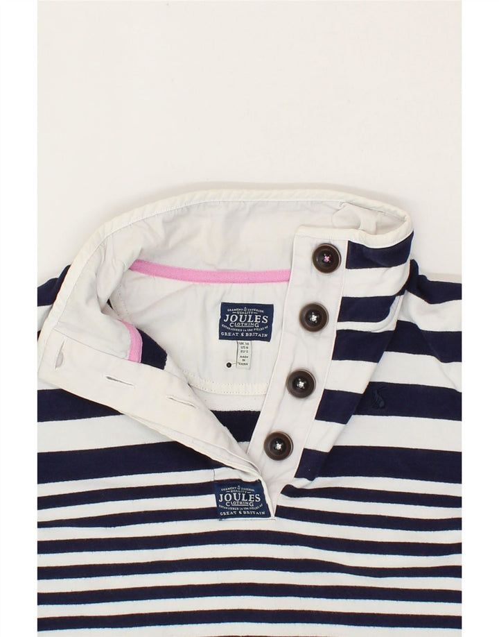 JOULES Womens Button Neck Sweatshirt Jumper UK 10 Small Navy Blue Striped Vintage Joules and Second-Hand Joules from Messina Hembry 
