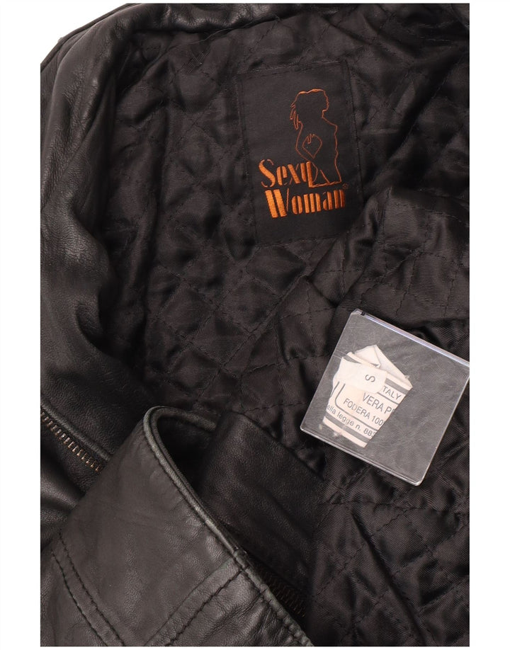 Giacca in pelle militare da donna vintage UK 10 piccola in pelle nera