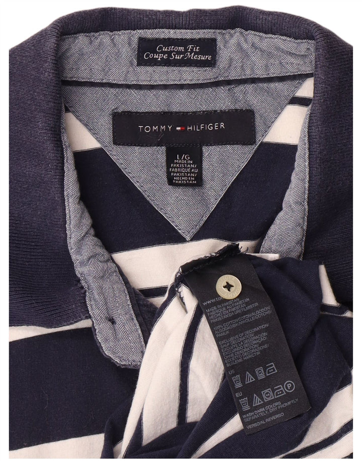 Polo da uomo su misura Tommy Hilfiger, taglia grande, in cotone a righe blu navy