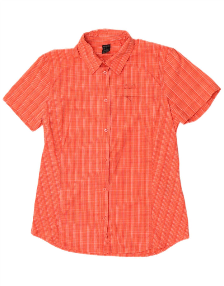 Camicia a maniche corte da donna Jack Wolfskin UK 12 Poliammide a quadri arancione medio