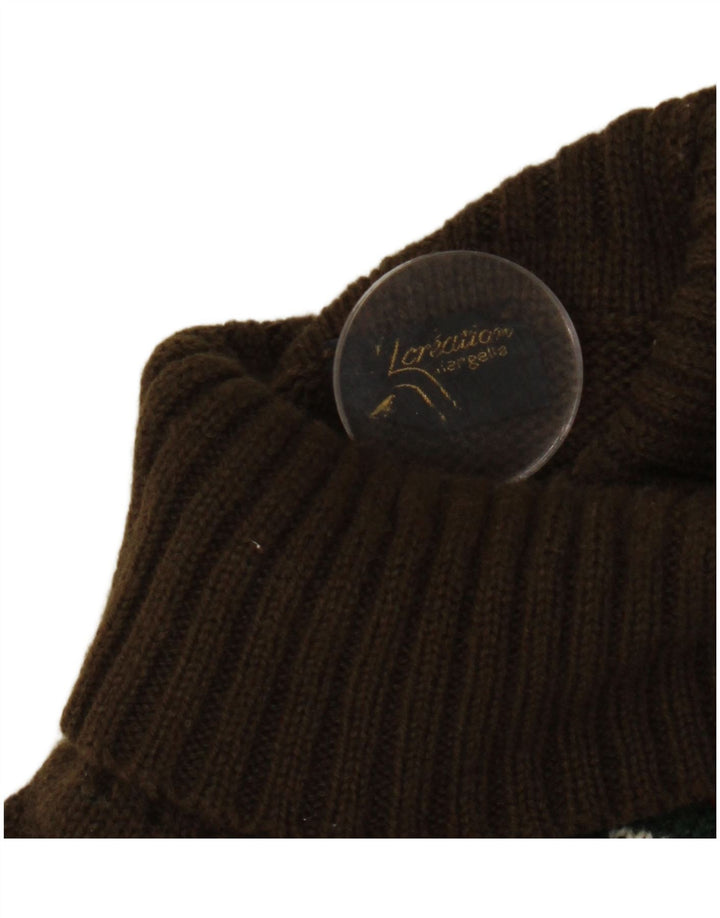 Maglione maglione collo alto da uomo VINTAGE piccolo kaki Fair Isle