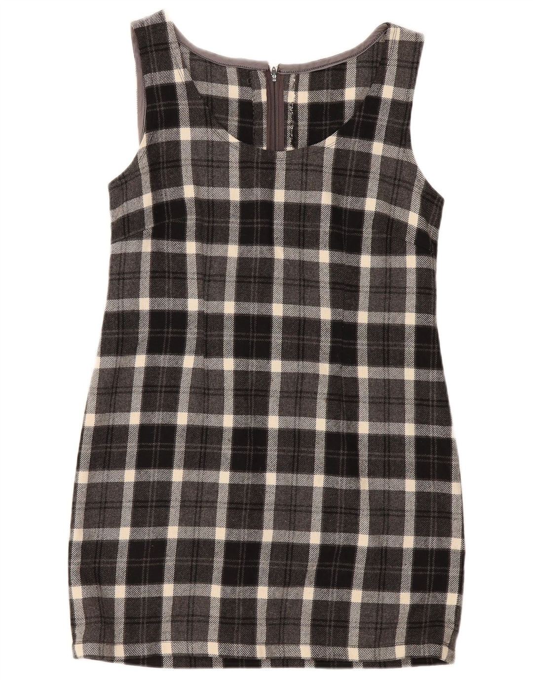Abito tubino senza maniche vintage da donna UK 12 a quadri grigio medio