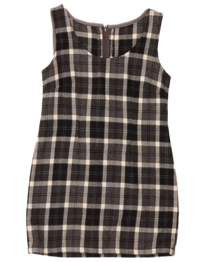 Abito tubino senza maniche vintage da donna UK 12 a quadri grigio medio