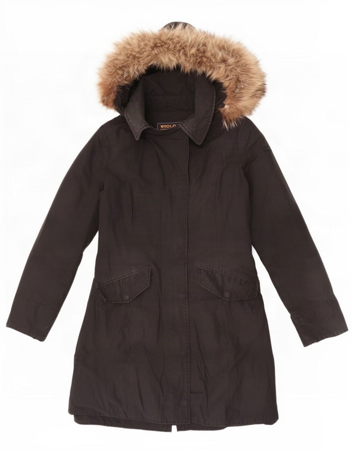 Giacca Parka con cappuccio da donna Woolrich UK 12 media nera