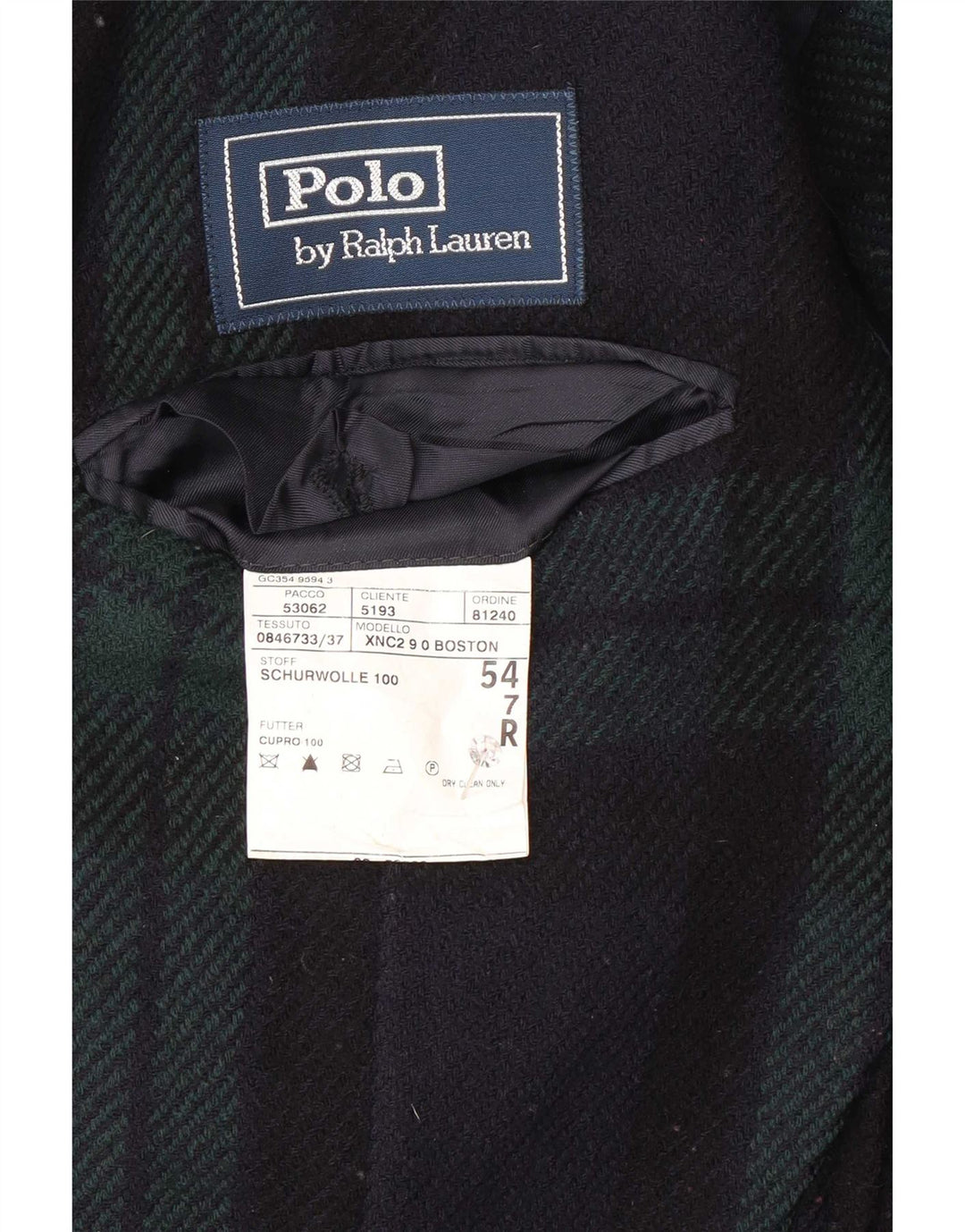 Polo Ralph Lauren Giacca blazer a 3 bottoni da uomo EU 54 2XL scozzese blu navy