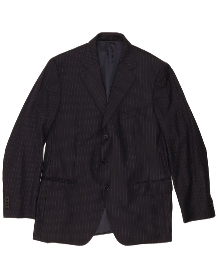 Giacca Blazer da Uomo a 3 Bottoni Loro Piana IT 54 2XL Lana Gessata Blu Navy