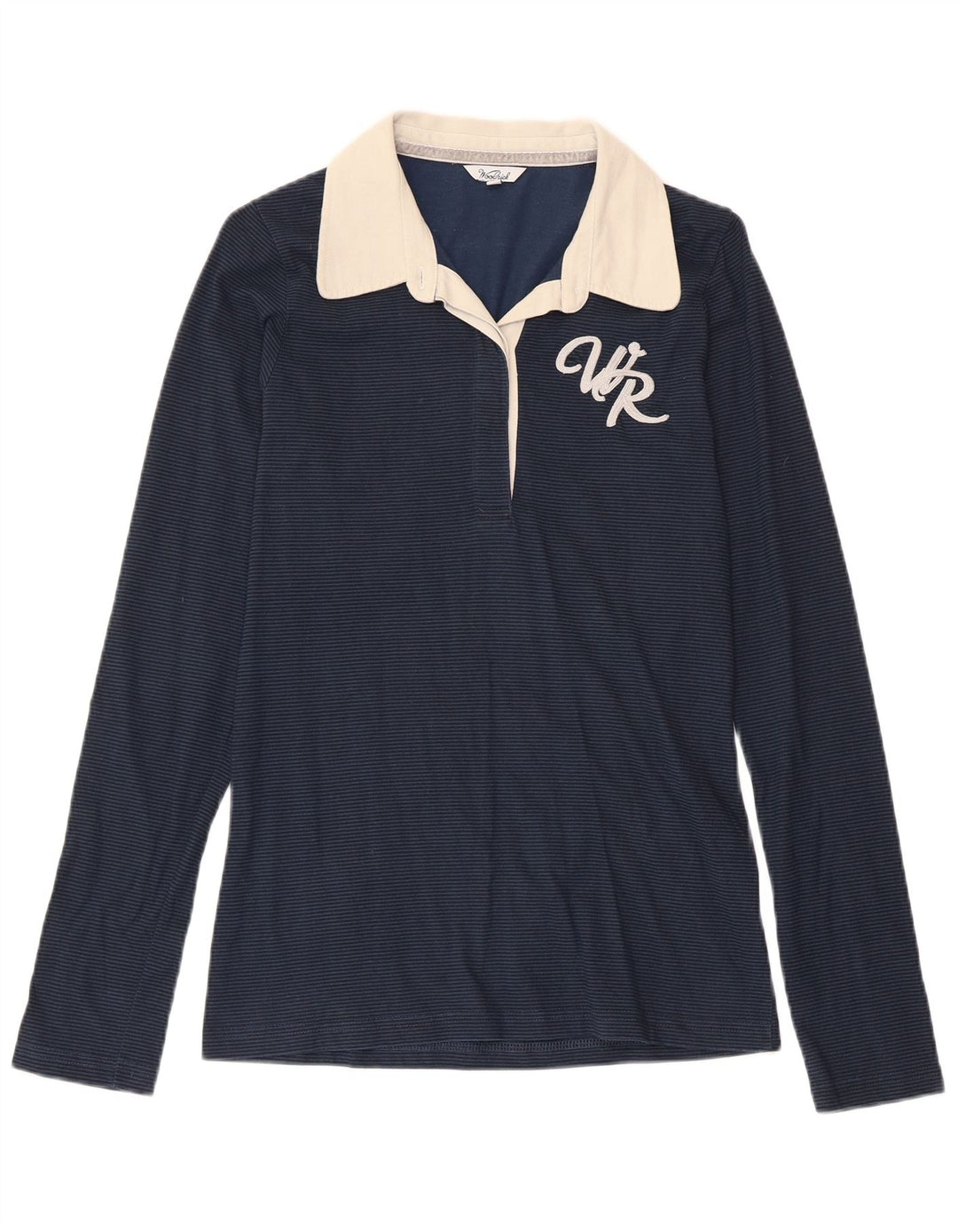 Polo da rugby grafica da donna Woolrich UK 12 medio in cotone blu navy
