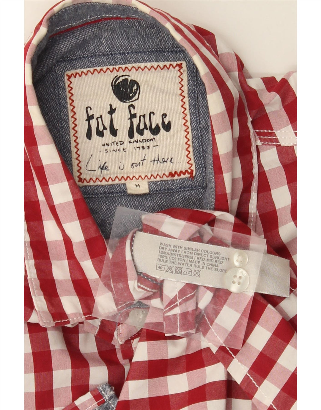 FAT FACE Camicia da uomo in cotone a quadretti rosso medio