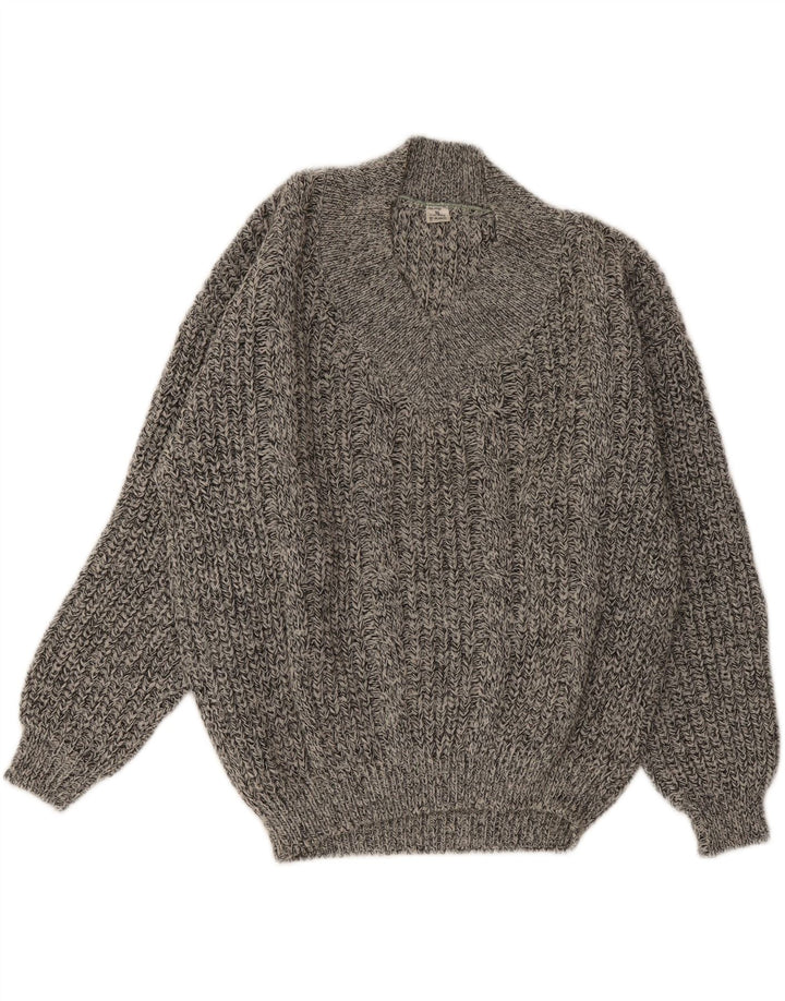 Maglione vintage da uomo con scollo a V IT 50 grigio medio chiazzato