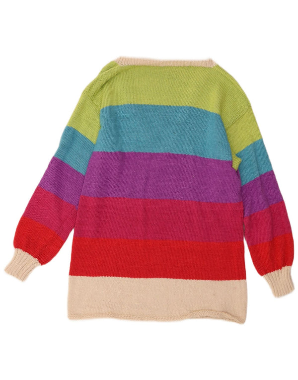 Maglione maglione con scollo a V da donna VINTAGE UK 12 a righe multicolori medie