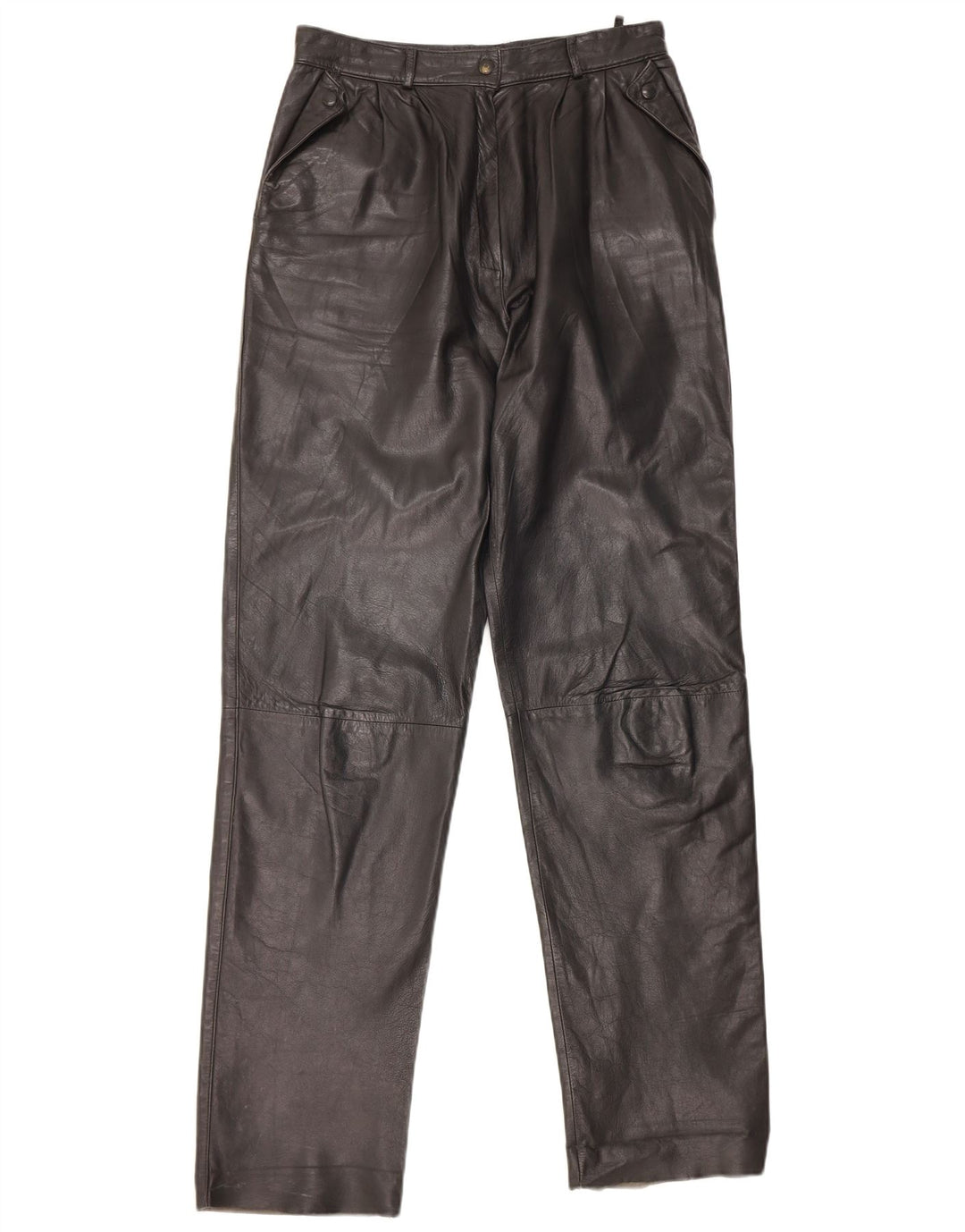 Pantaloni dritti in pelle da donna vintage IT 44 medi W26 L31 Pelle nera
