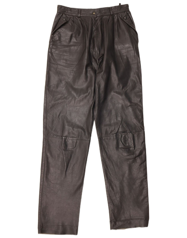 Pantaloni dritti in pelle da donna vintage IT 44 medi W26 L31 Pelle nera