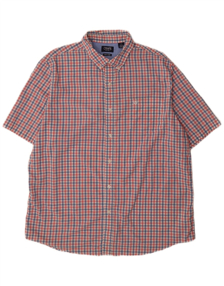 Chaps Camicia a maniche corte da uomo Easy Care 2XL Cotone a quadretti rosa