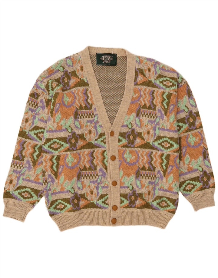Maglione cardigan da uomo vintage in acrilico geometrico multicolore medio