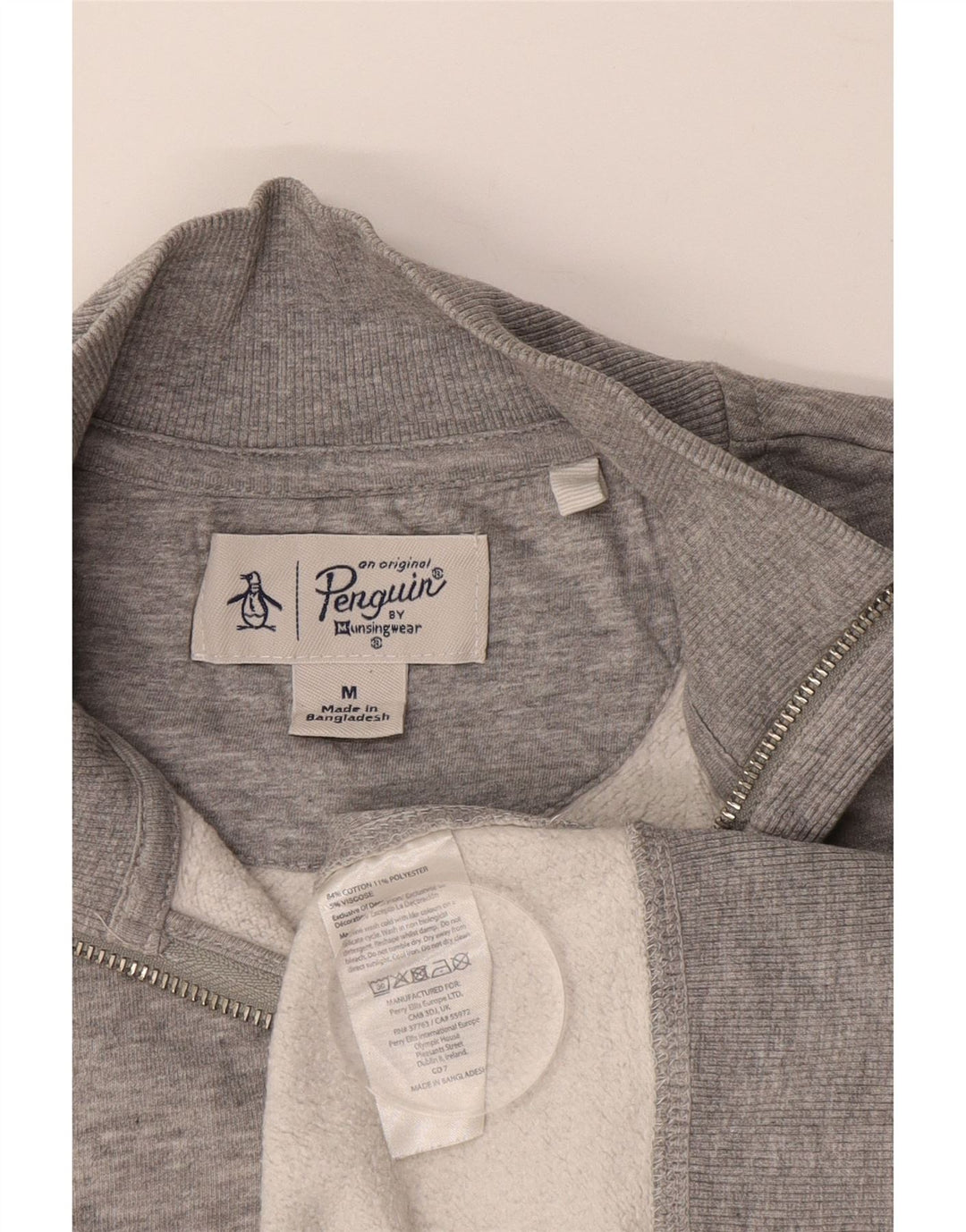 PENGUIN Felpa da uomo con zip e collo in cotone grigio medio