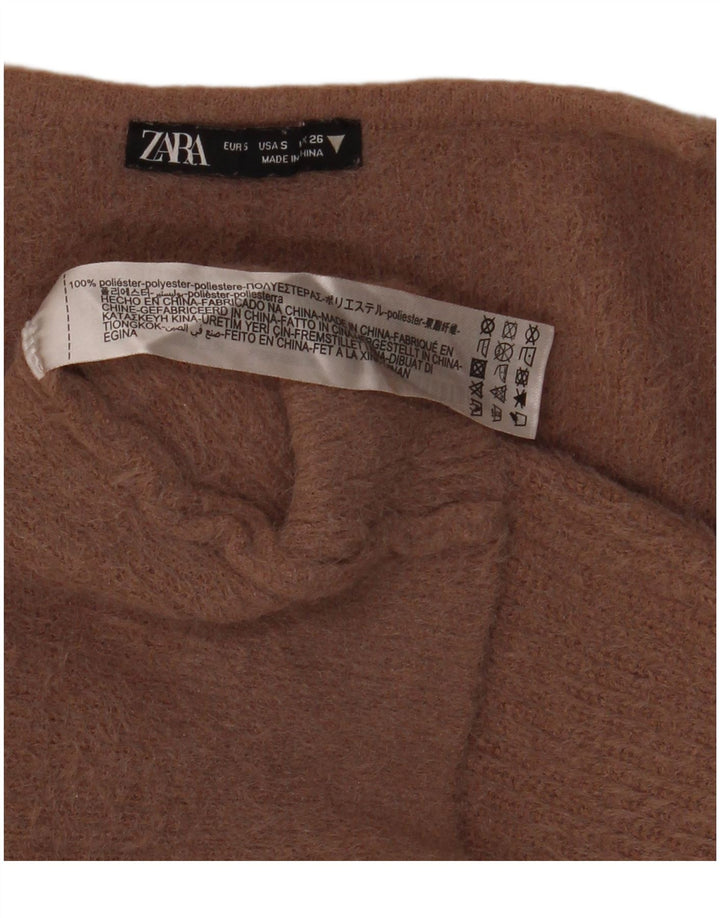 Maglione oversize con scollo a V da donna Zara UK 10 piccolo poliestere marrone