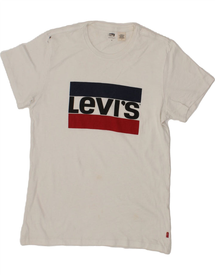 LEVI'S Womens Graphic T-Shirt Top UK 14 Medium White Vintage Levi's and Second-Hand Levi's from Messina Hembry 