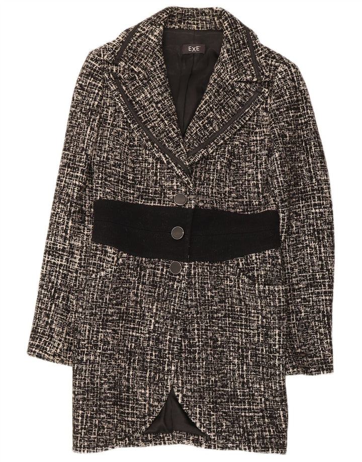 Giacca blazer vintage da donna lunga a 3 bottoni IT 42 media nera screziata