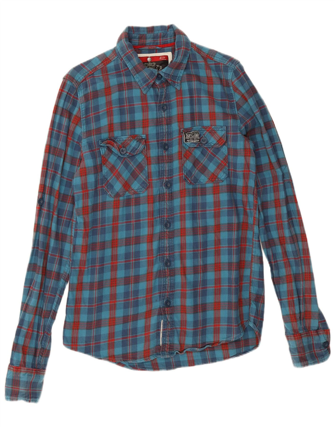 Camicia da uomo in flanella Superdry in cotone a quadri blu medio